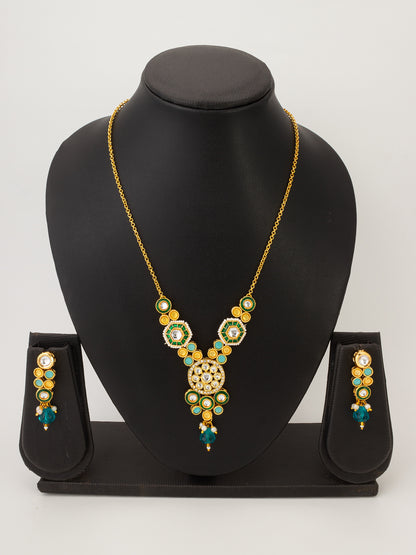 Aadita Traditional Green Kundan Necklace Set for Women with Earrings