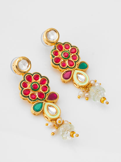 Aadita Traditional Floral Kundan Pink and Green Necklace Set