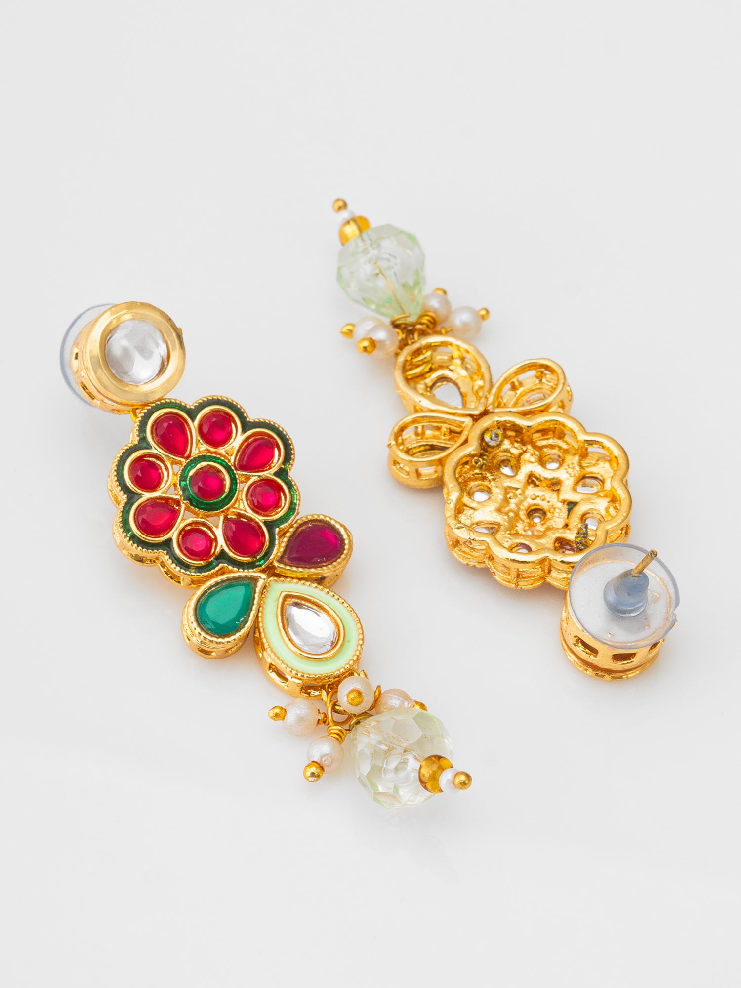 Aadita Traditional Floral Kundan Pink and Green Necklace Set
