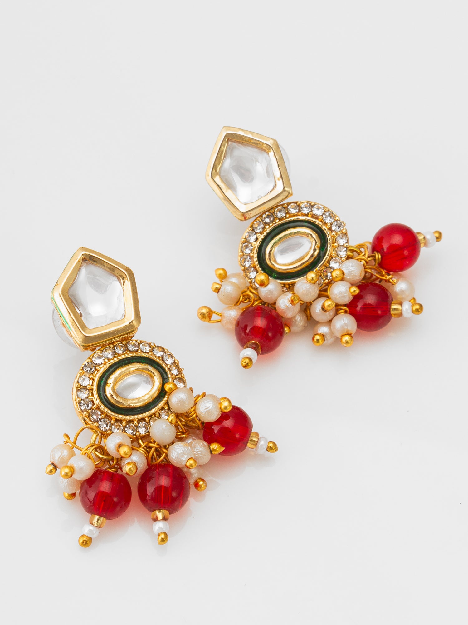Aadita Royal Kundan Pearl and Red Bead Necklace Set