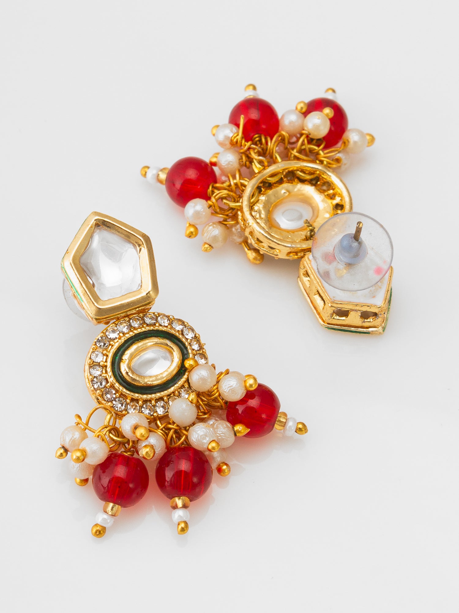 Aadita Royal Kundan Pearl and Red Bead Necklace Set