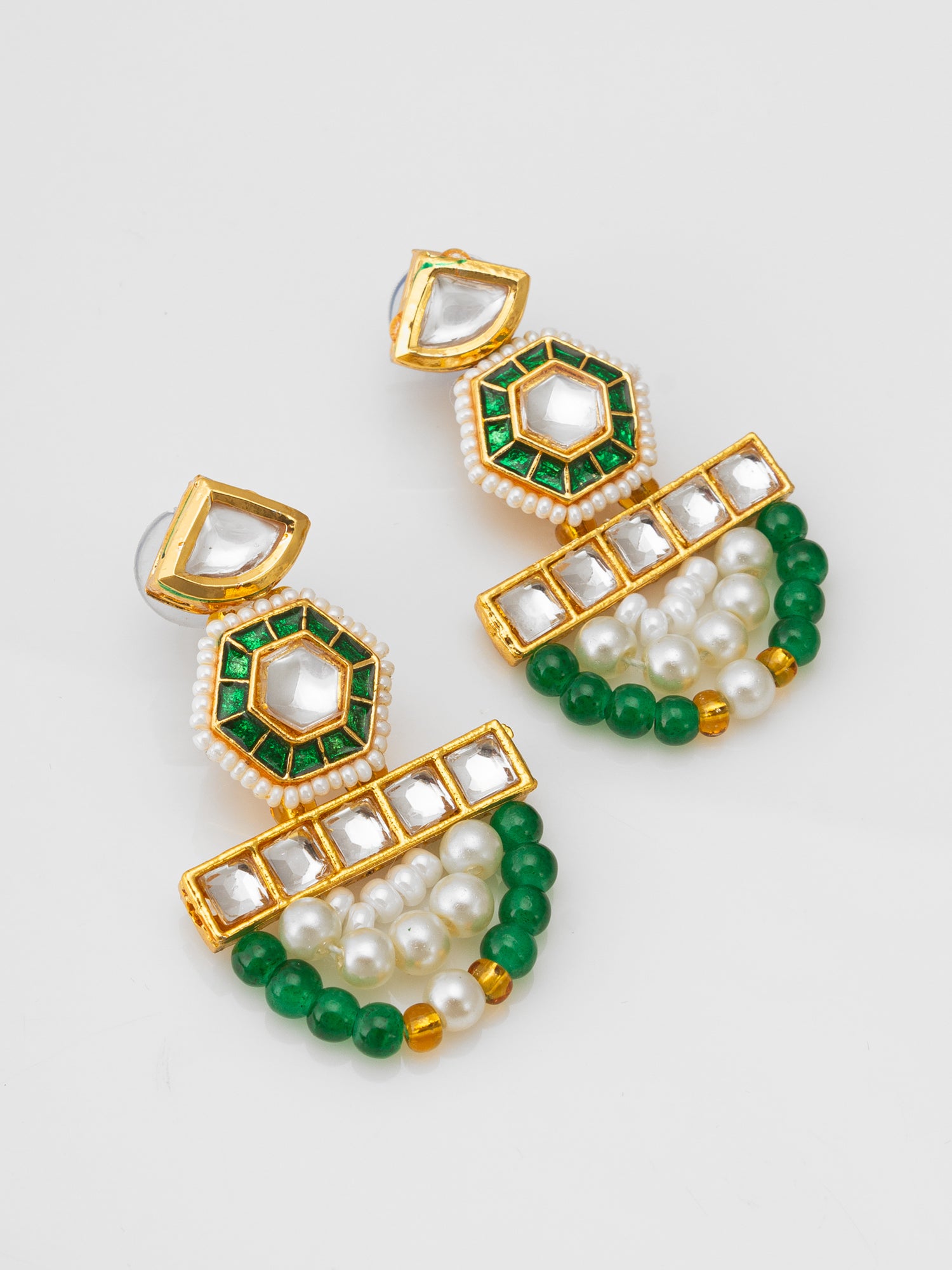 Aadita Premium Kundan Pearl Green Bead Necklace Set
