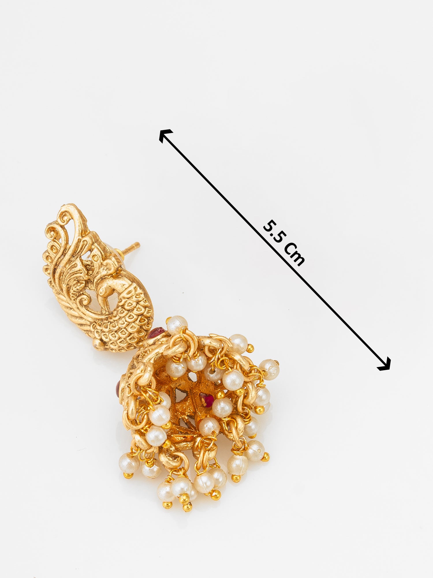 Aadita Nakshi Temple Long Rani Haar with Peacock Motif Pendant with Stones and Pearl Drop Earrings