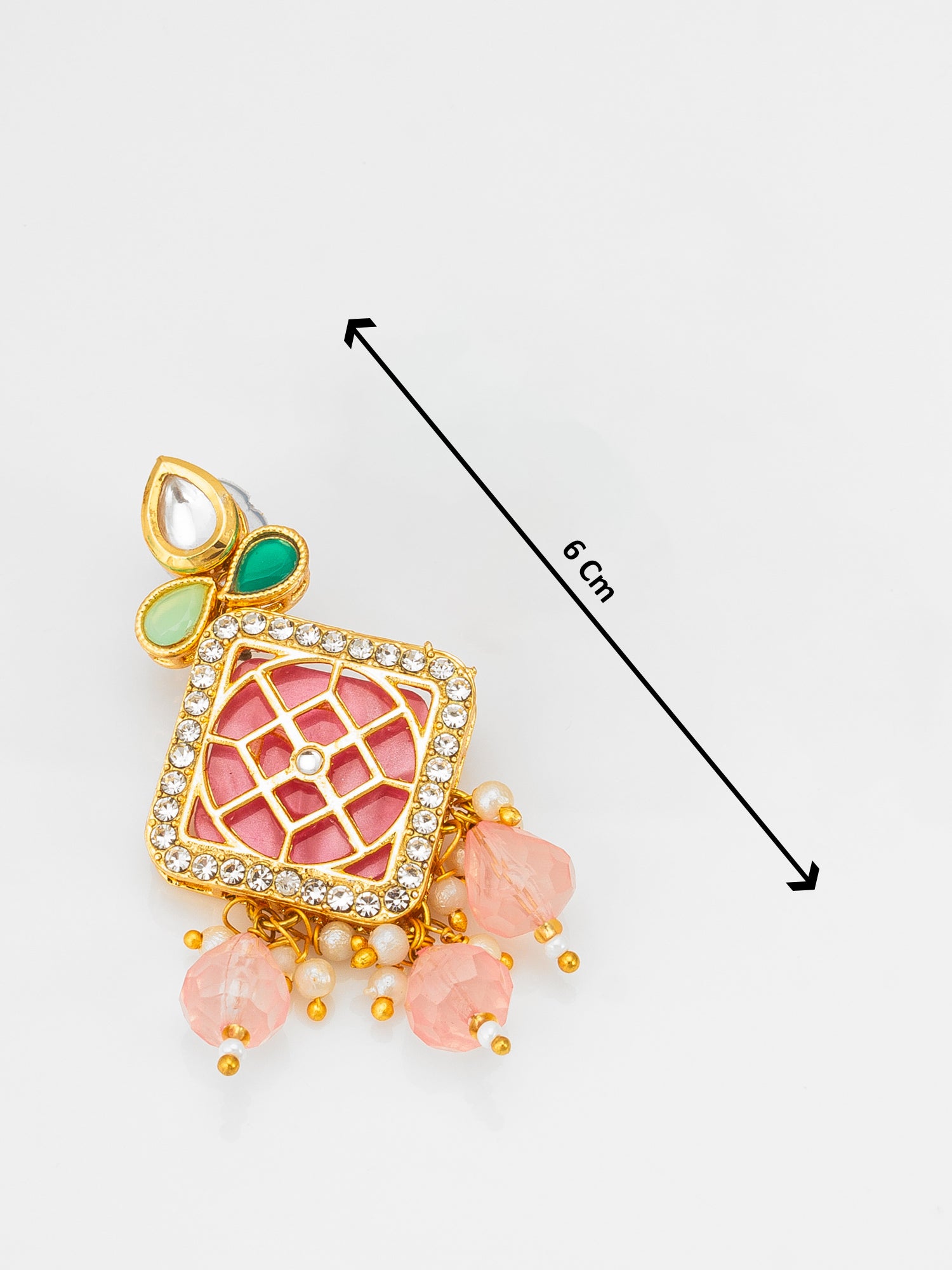 Aadita White Pearl Multi-Strand Kundan Necklace Set with Pink Enamel Square Pendant and Earrings