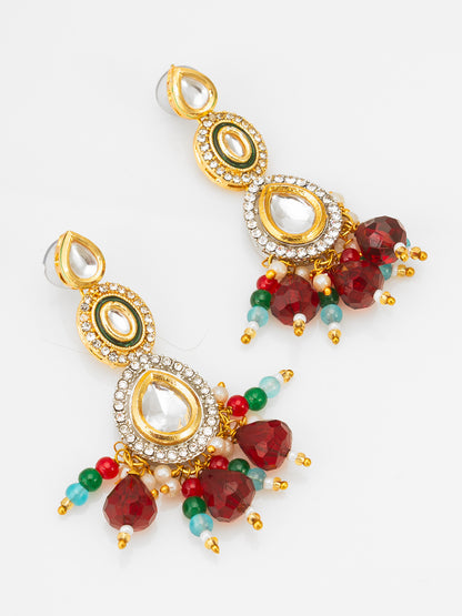 Aadita White Multi-Strand Necklace Set with Floral Pendant and Polki Earrings