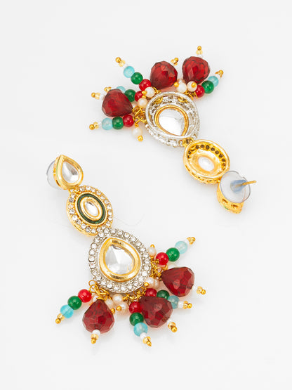 Aadita White Multi-Strand Necklace Set with Floral Pendant and Polki Earrings