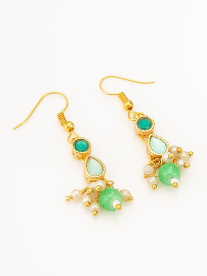 Aadita Green Beaded Kundan Necklace Set with Earrings for Women