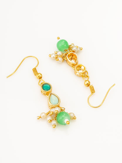 Aadita Green Beaded Kundan Necklace Set with Earrings for Women