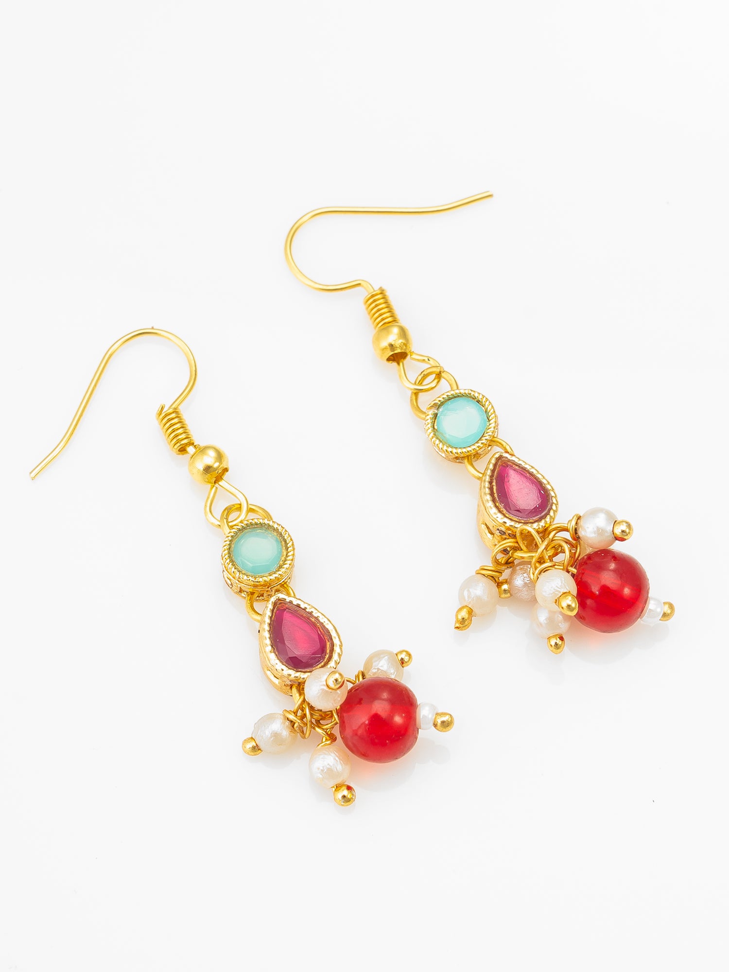 Aadita Gold-Plated Red Beaded Kundan Choker Necklace Set for Women & Girls