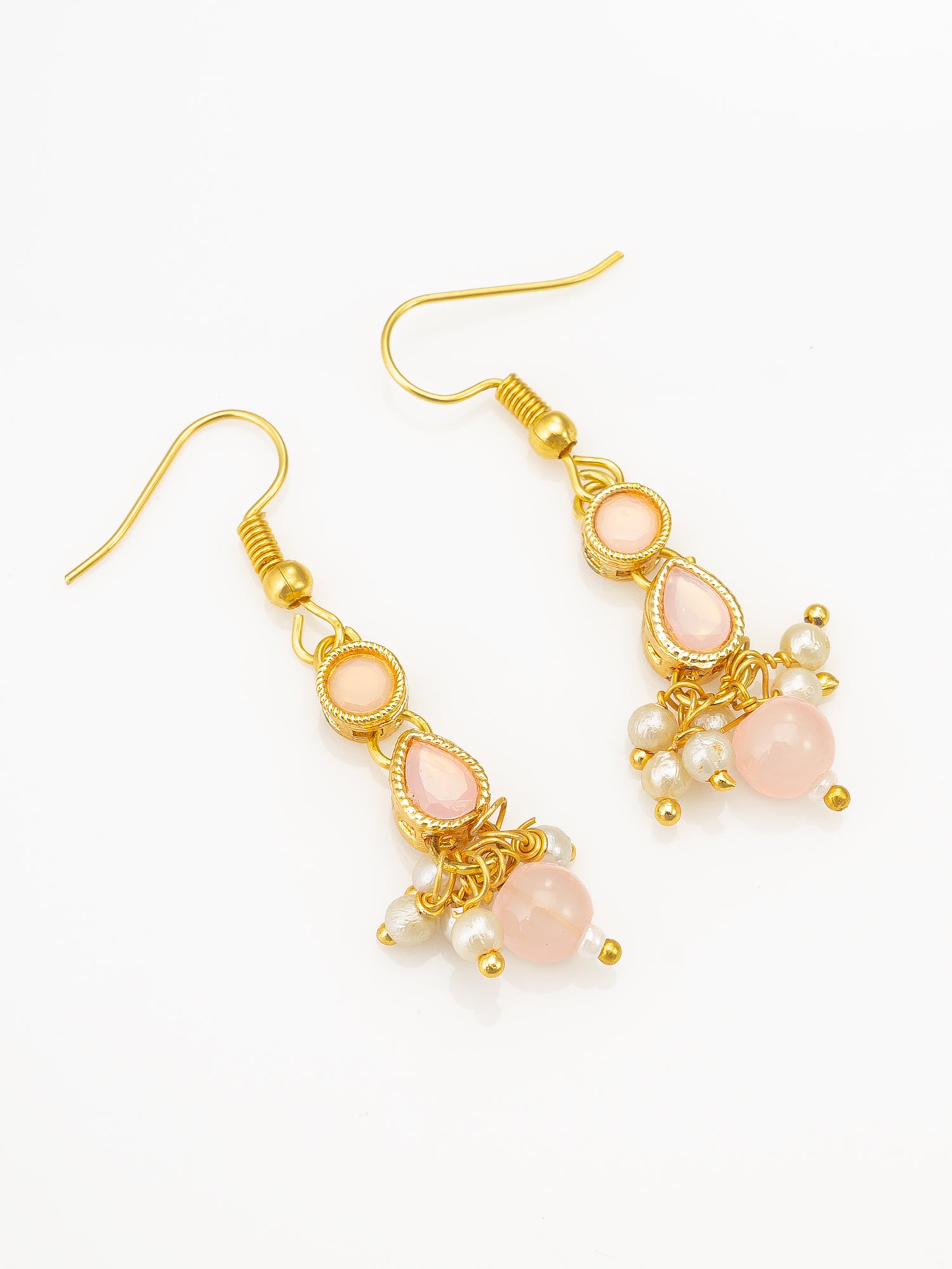 Aadita Gold Plated Peach Stone Choker Necklace Set with Earrings