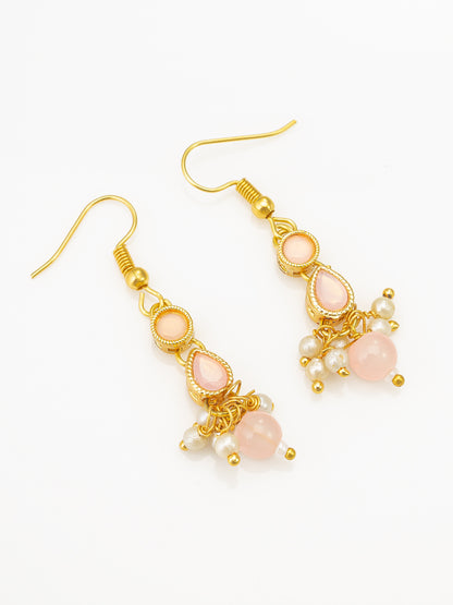 Aadita Gold Plated Peach Stone Choker Necklace Set with Earrings