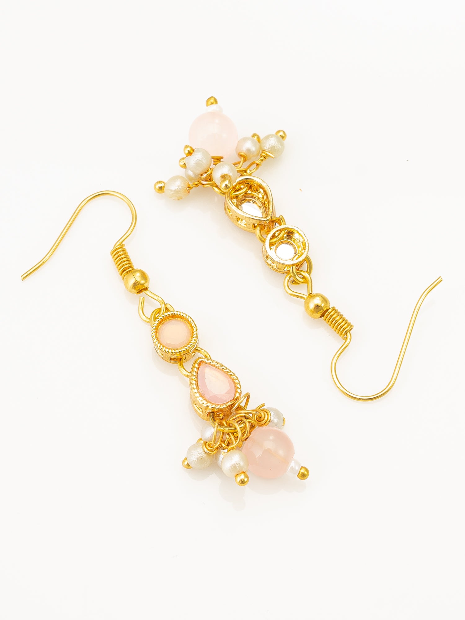 Aadita Gold Plated Peach Stone Choker Necklace Set with Earrings