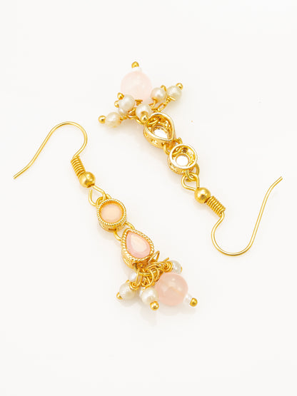Aadita Gold Plated Peach Stone Choker Necklace Set with Earrings