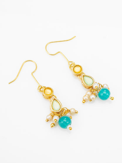 Aadita Gold Plated Green Beaded Kundan Necklace Set for Women and Girls