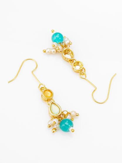 Aadita Gold Plated Green Beaded Kundan Necklace Set for Women and Girls