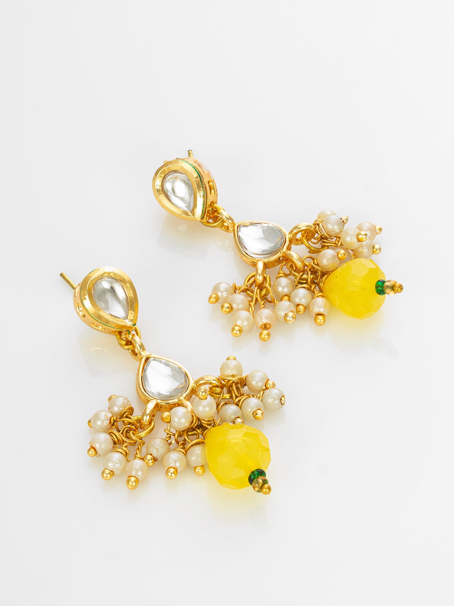 Aadita Gold Plated Pearl Beaded Yellow Stone Designer Traditional Necklace Set for Women