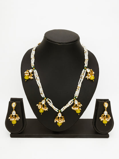 Aadita Gold Plated Pearl Beaded Yellow Stone Designer Traditional Necklace Set for Women