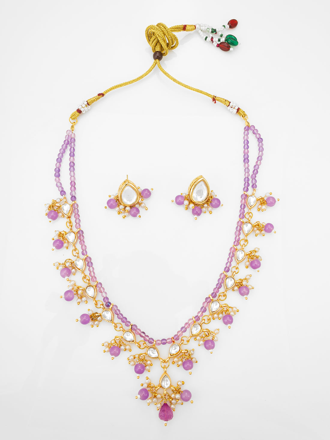 Gold-Plated Lavender Beads Kundan Choker Necklace Set