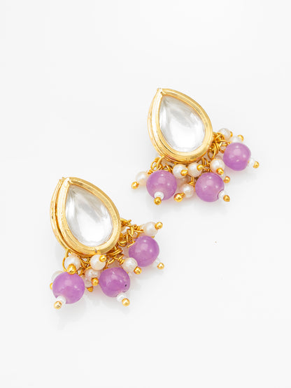 Aadita Gold-Plated Lavender Beads Kundan Choker Necklace Set