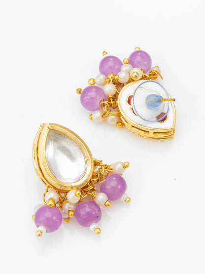 Aadita Gold-Plated Lavender Beads Kundan Choker Necklace Set