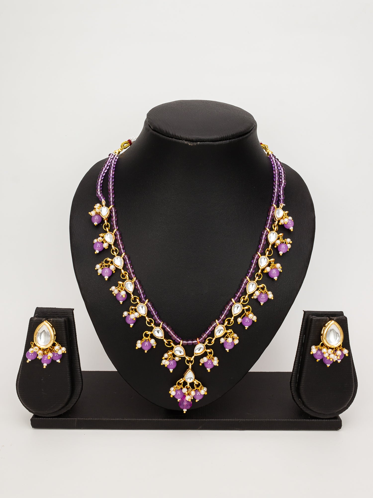 Aadita Gold-Plated Lavender Beads Kundan Choker Necklace Set