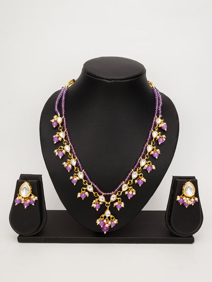 Aadita Gold-Plated Lavender Beads Kundan Choker Necklace Set