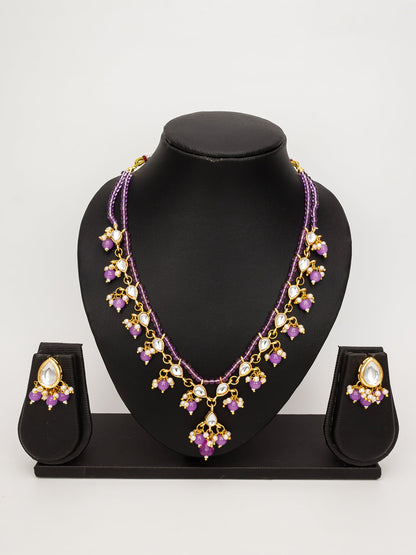 Aadita Gold-Plated Lavender Beads Kundan Choker Necklace Set WNK4711