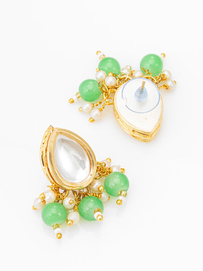 Aadita Gold-Plated Kundan Necklace Set with Green Beads and Stud Earrings