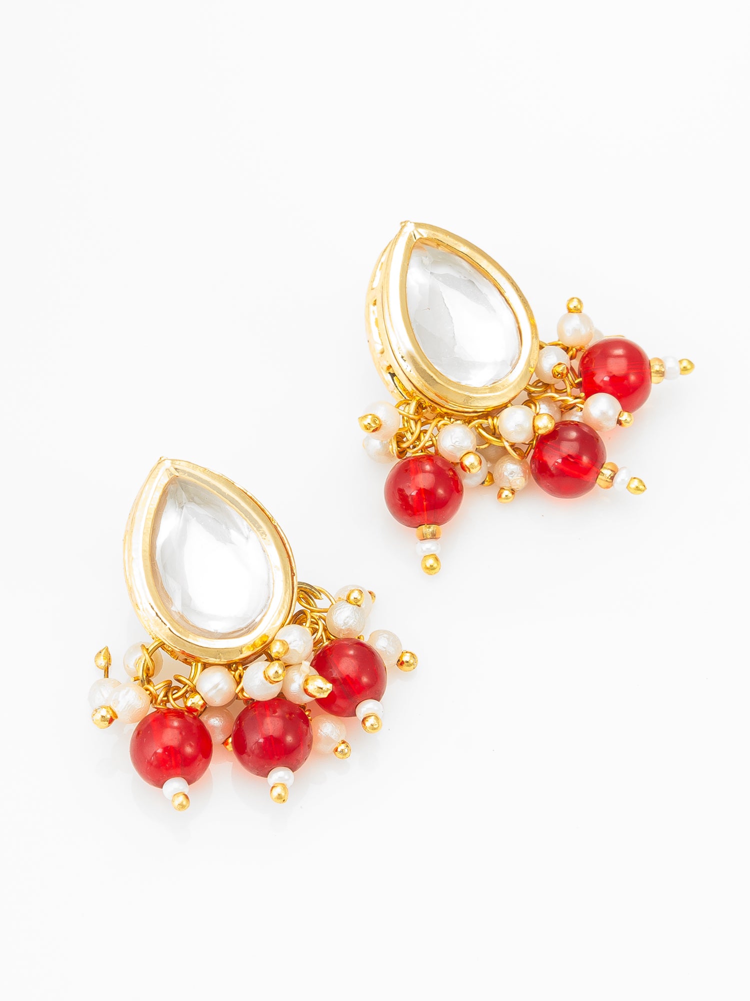 Aadita Red Beaded Kundan Necklace Set with Stud Earrings for Women