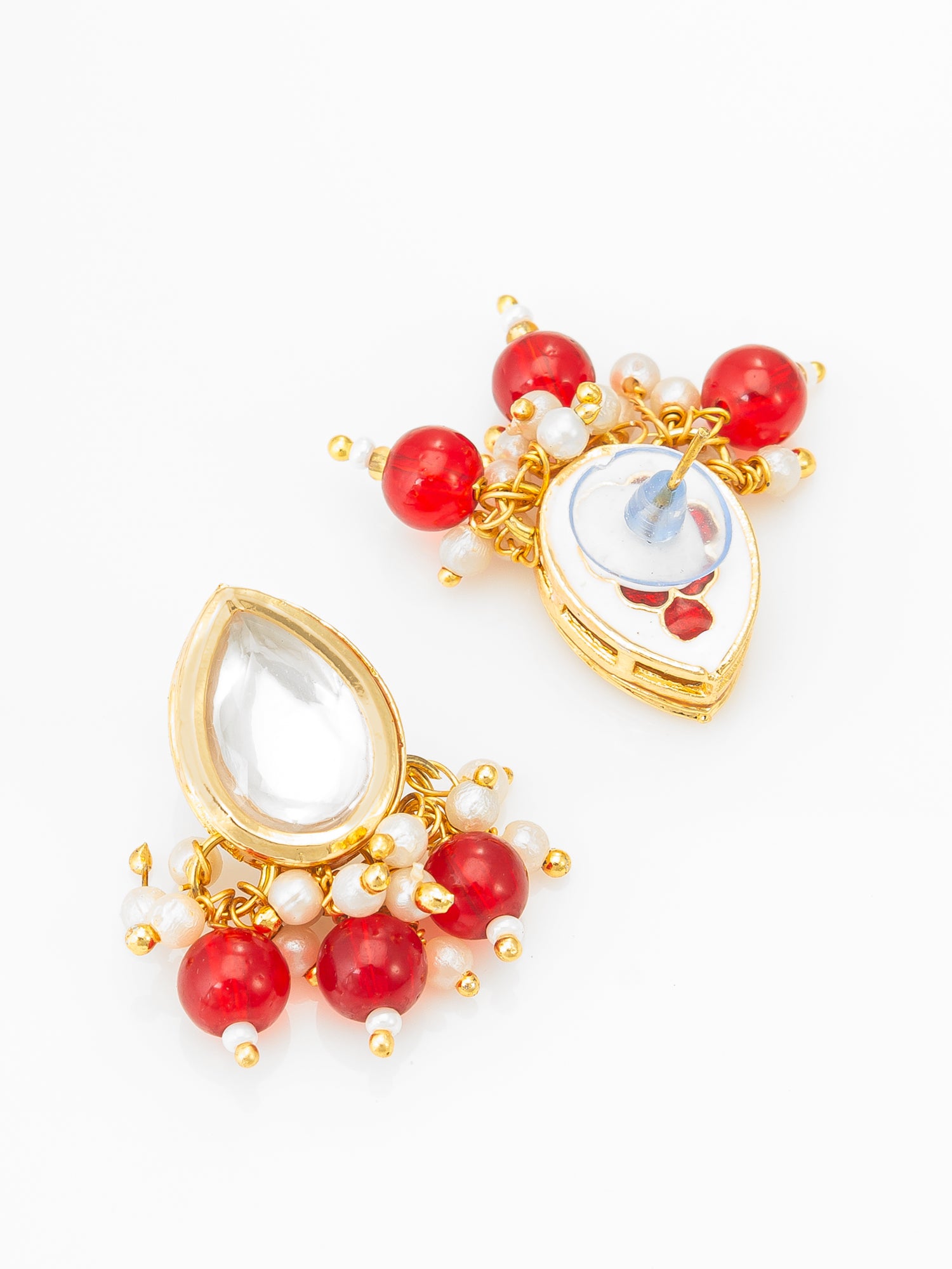 Aadita Red Beaded Kundan Necklace Set with Stud Earrings for Women
