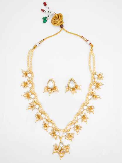Aadita Gold Plated White Beads Kundan Bridal Necklace Set