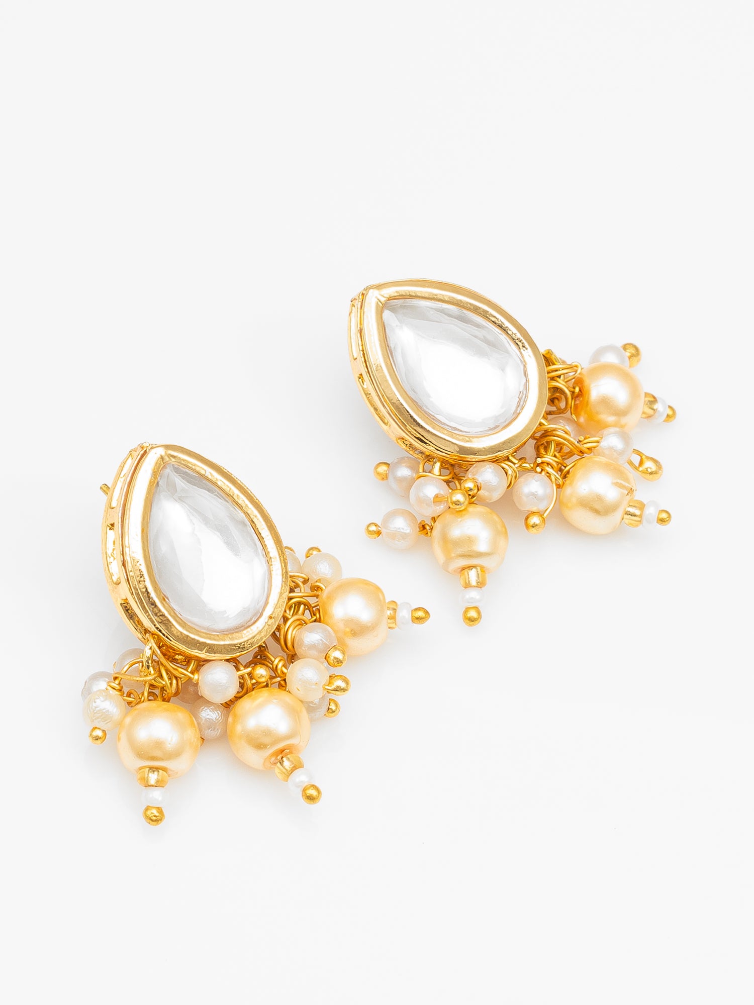 Aadita Gold Plated White Beads Kundan Bridal Necklace Set