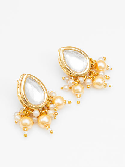 Aadita Gold Plated White Beads Kundan Bridal Necklace Set