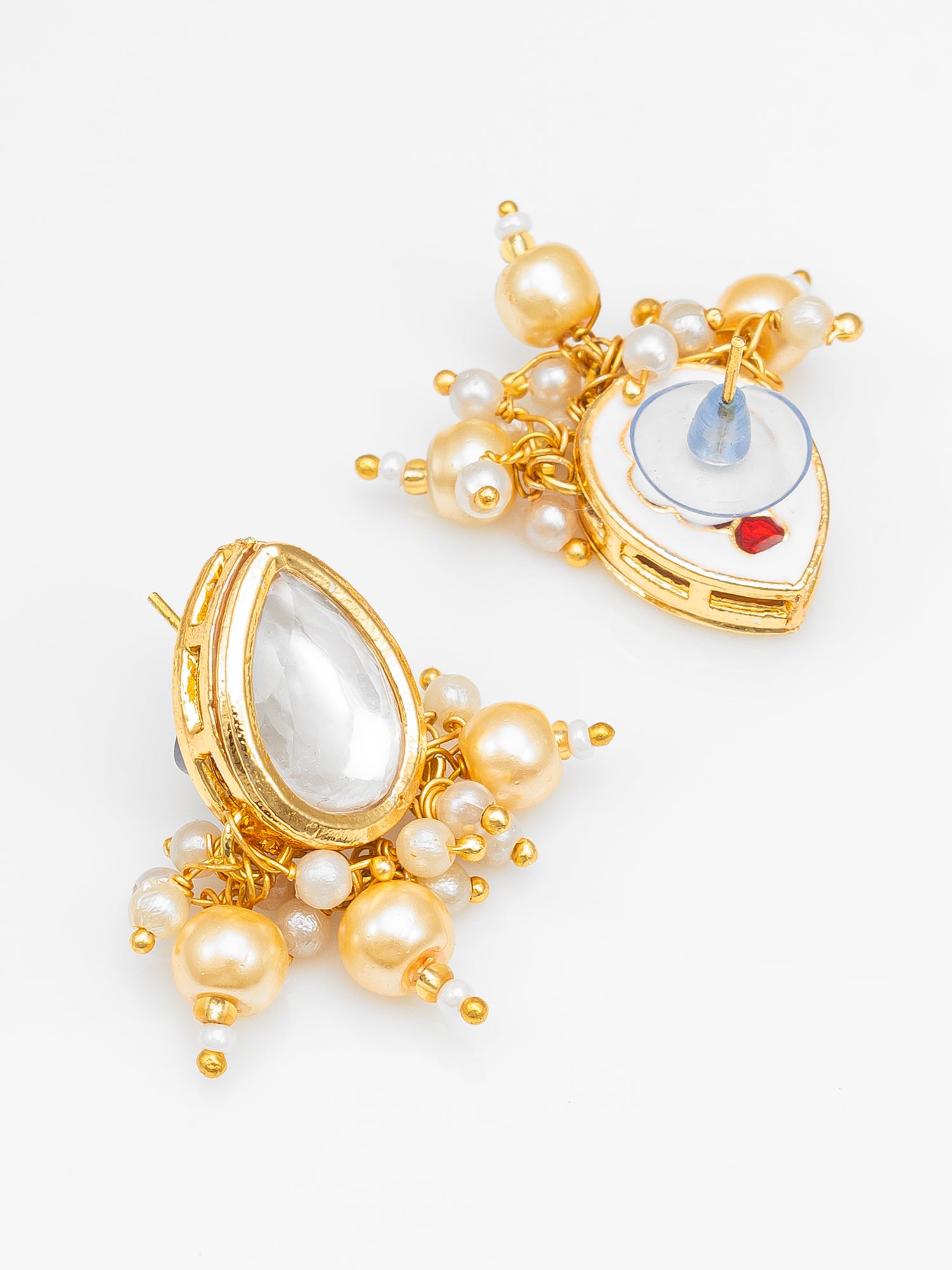 Aadita Gold Plated White Beads Kundan Bridal Necklace Set