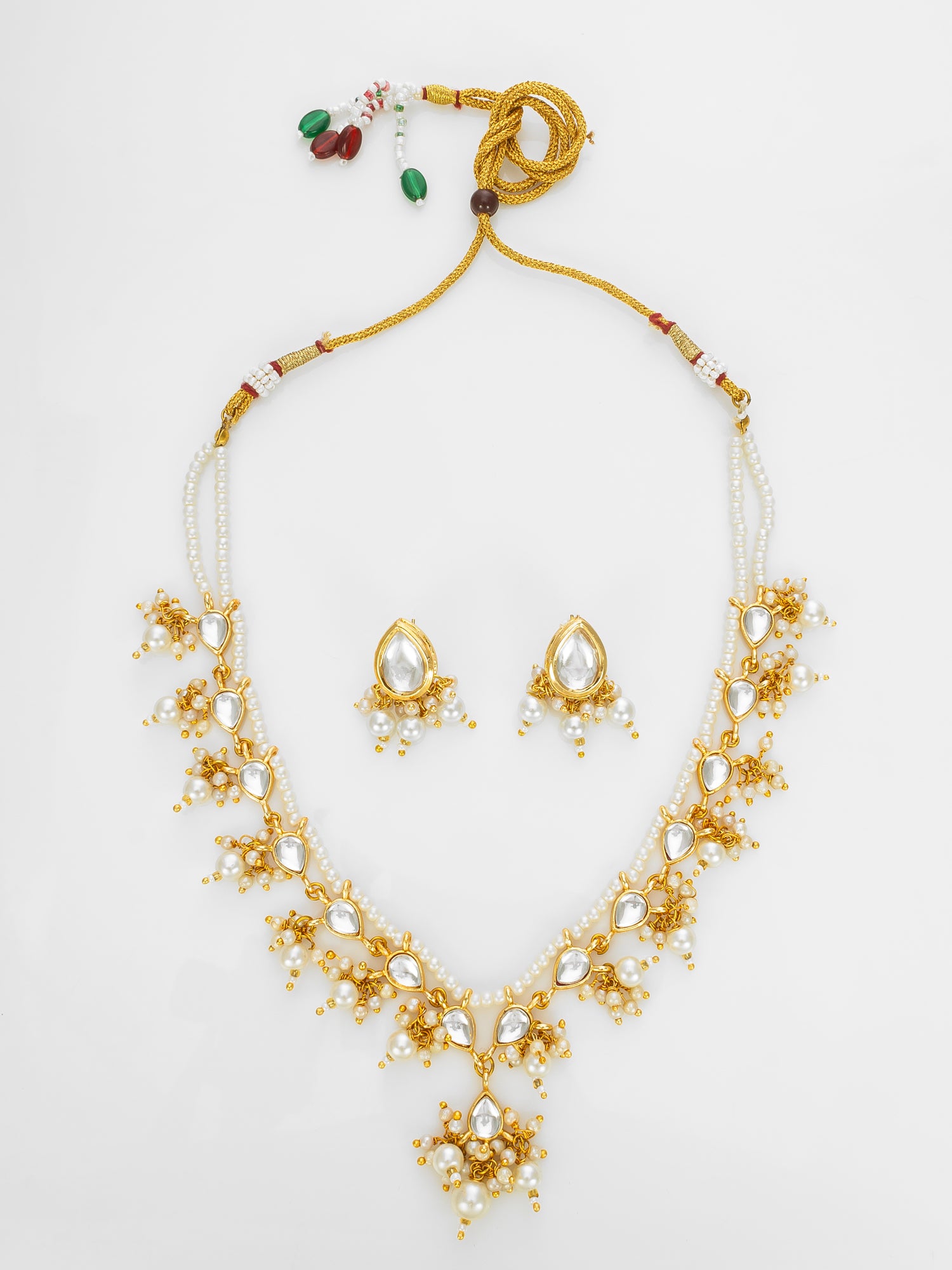Aadita Gold Plated White Kundan Pearl Bridal Necklace Set for Women