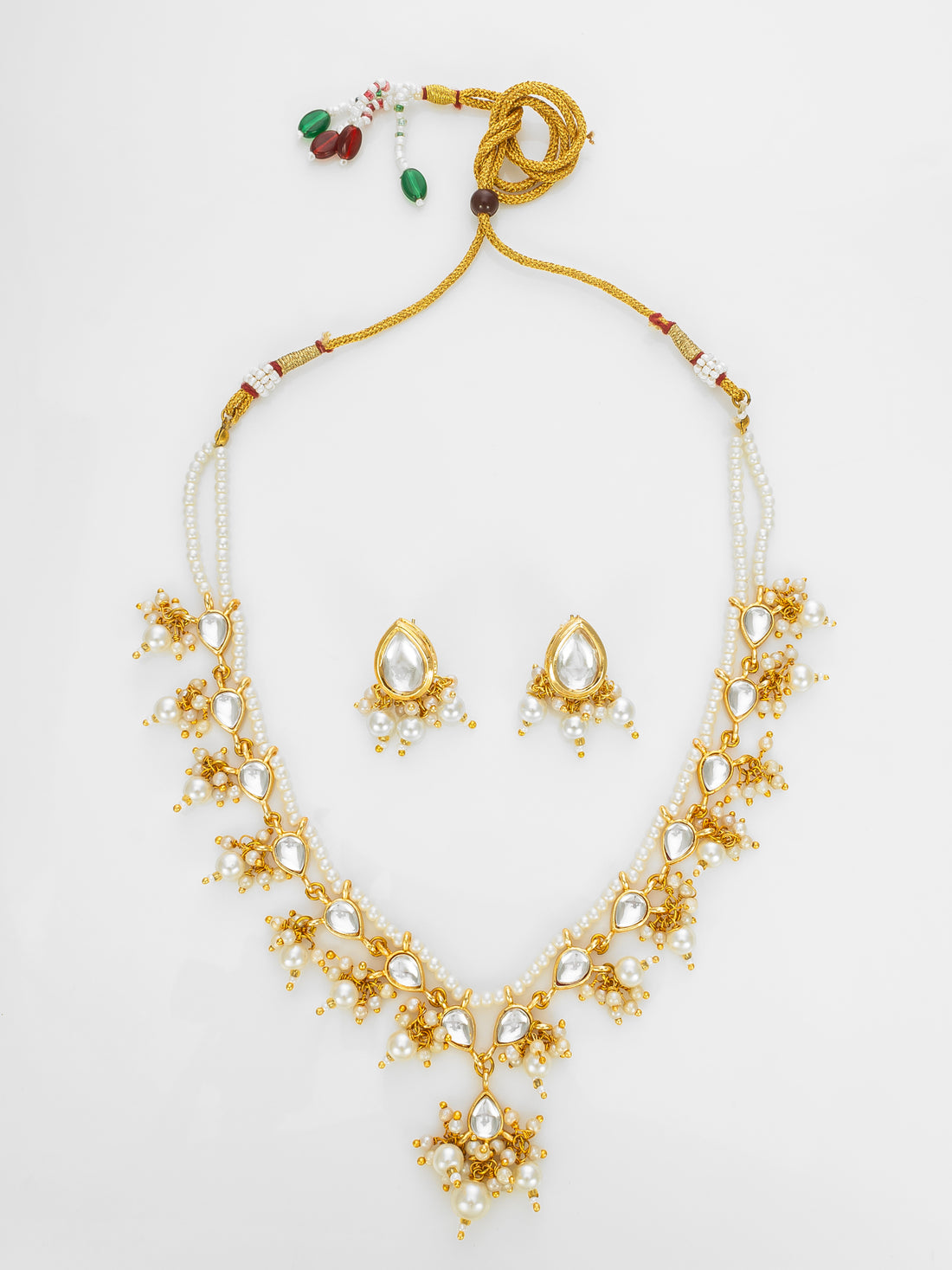 Gold Plated White Kundan Pearl Bridal Necklace Set for Women