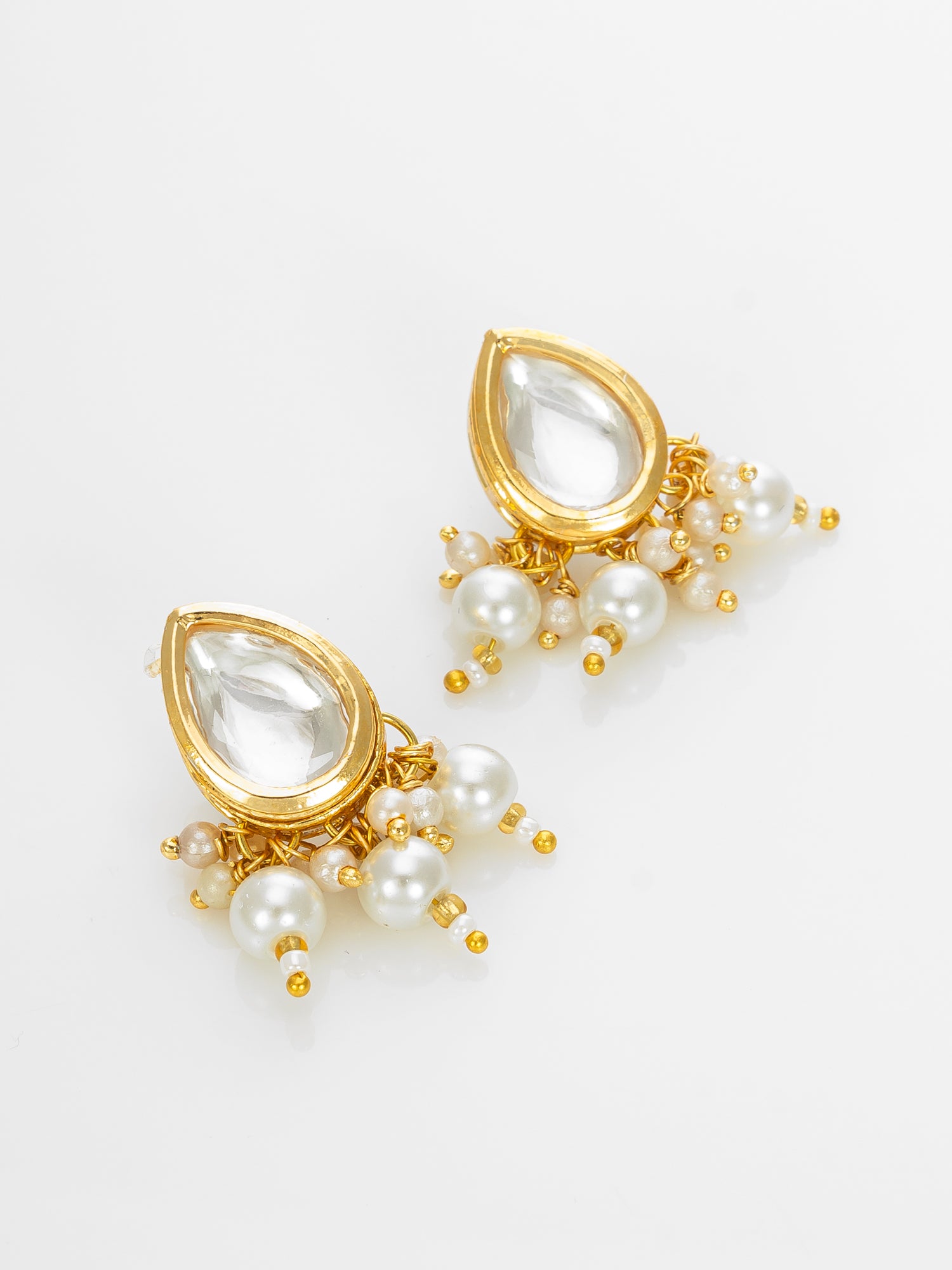 Aadita Gold Plated White Kundan Pearl Bridal Necklace Set for Women