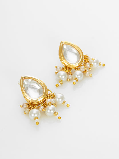 Aadita Gold Plated White Kundan Pearl Bridal Necklace Set for Women