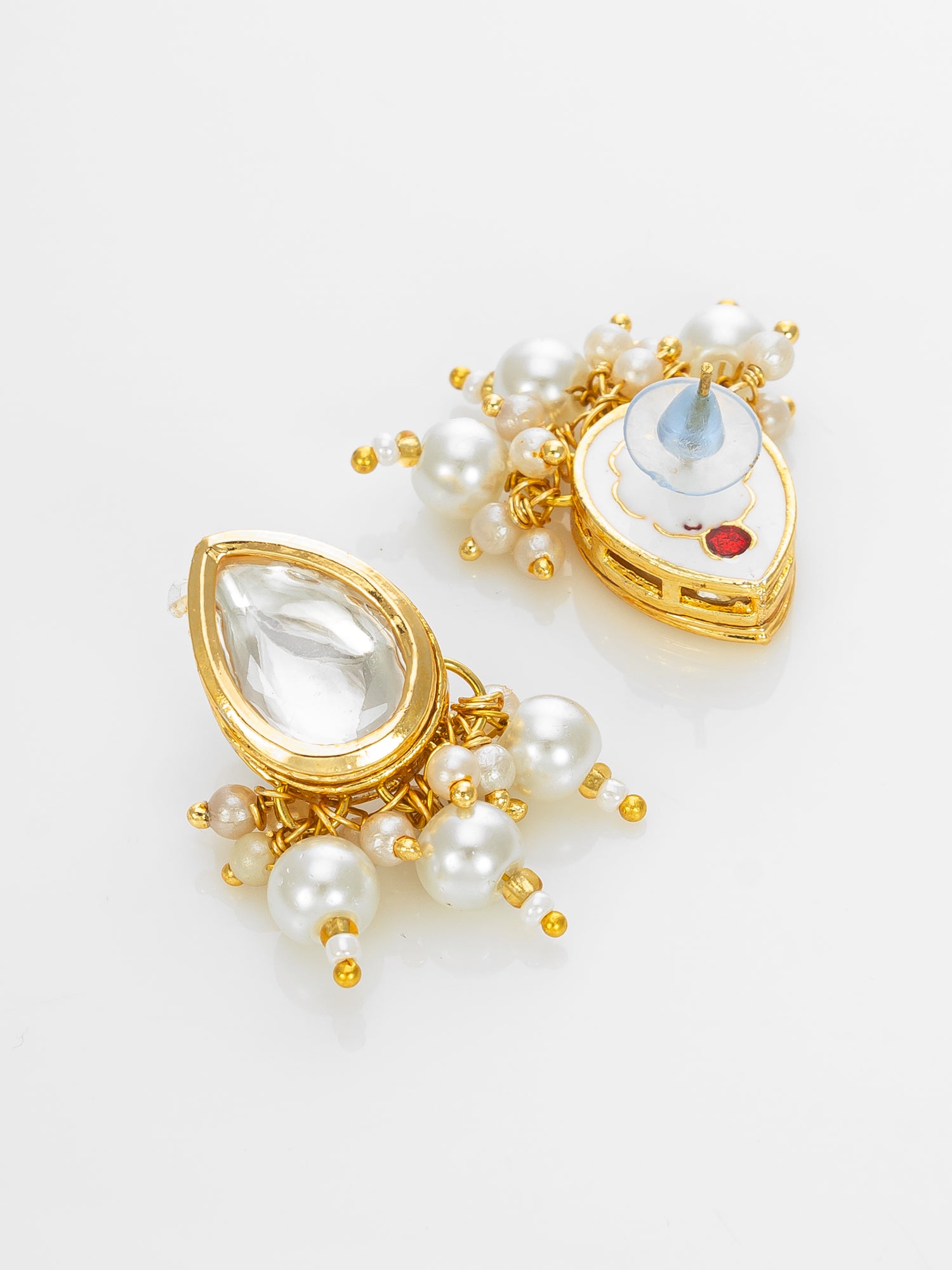 Aadita Gold Plated White Kundan Pearl Bridal Necklace Set for Women