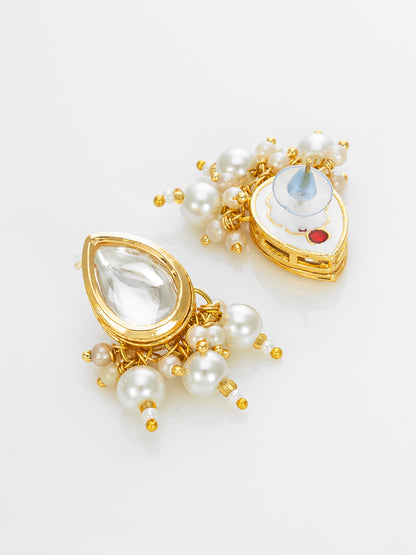 Aadita Gold Plated White Kundan Pearl Bridal Necklace Set for Women