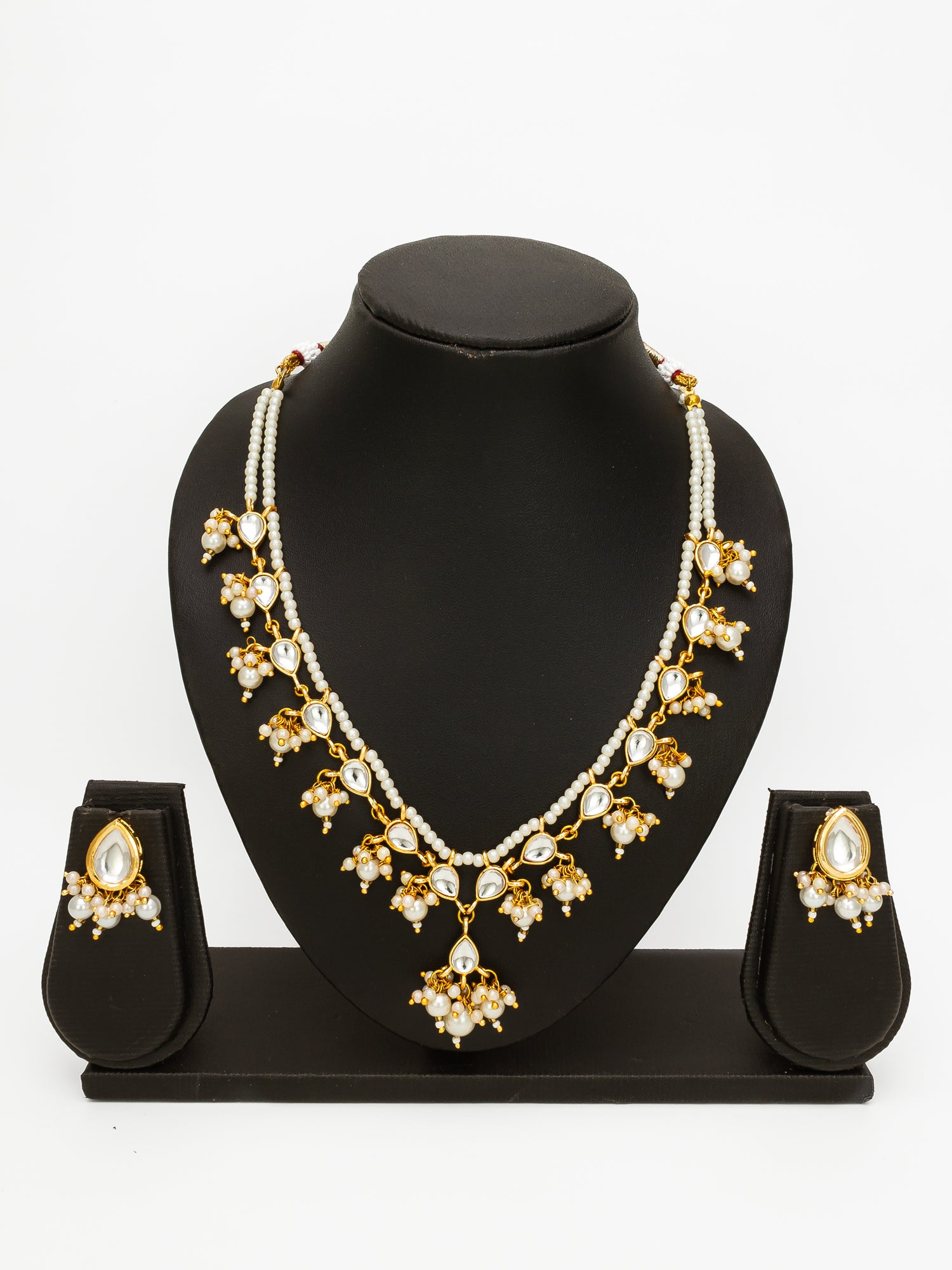 Aadita Gold Plated White Kundan Pearl Bridal Necklace Set for Women