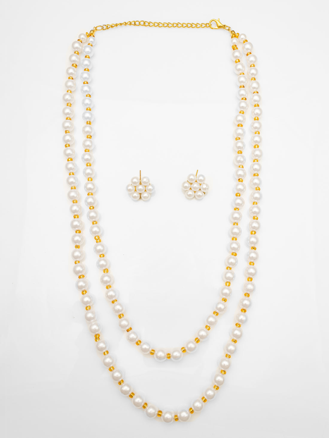 Aadita White & Gold Pearl Beaded Double Layer Necklace Set