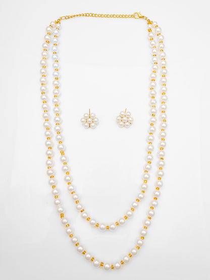 Aadita White & Gold Pearl Beaded Double Layer Necklace Set