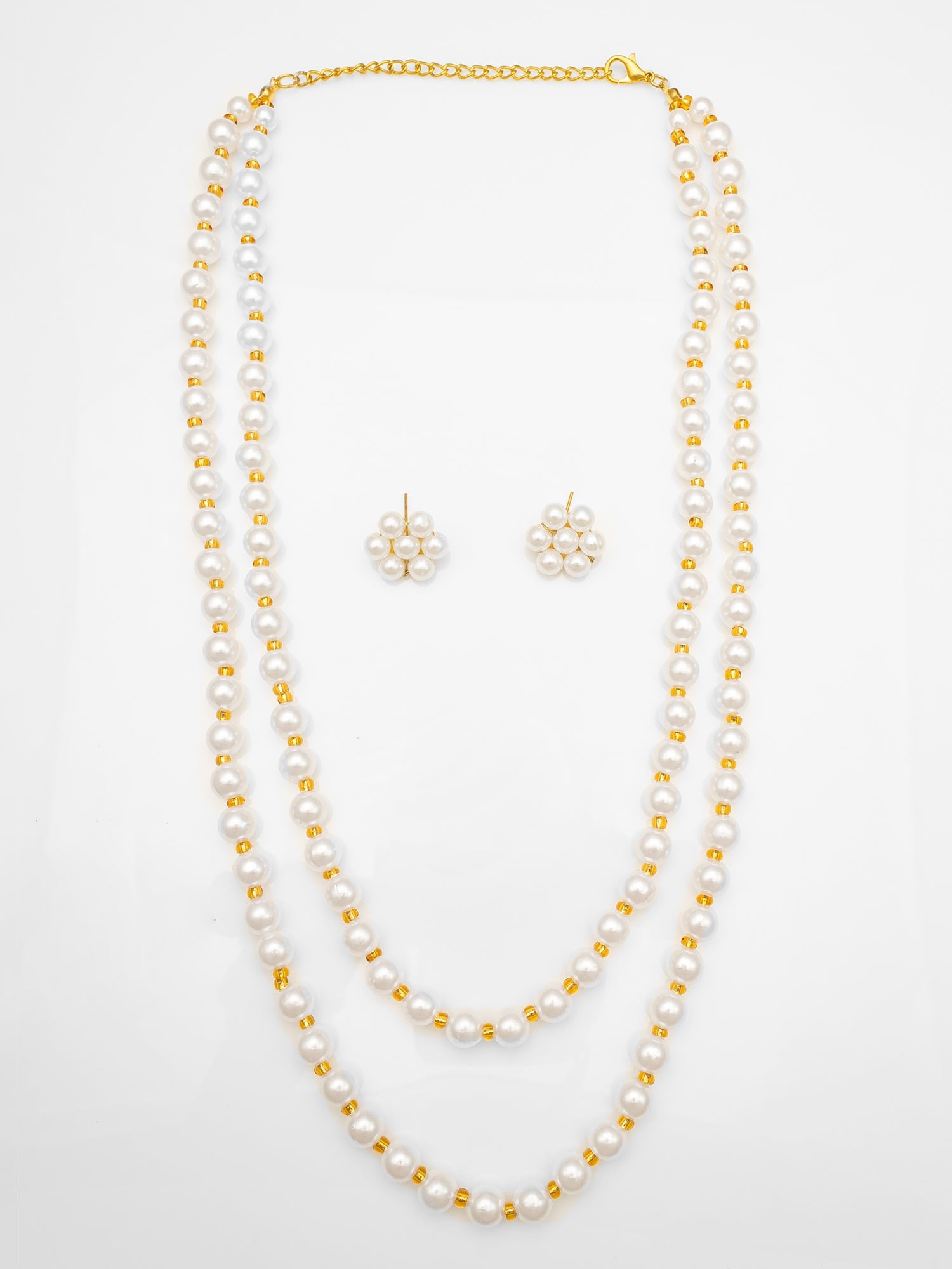 Aadita White & Gold Pearl Beaded Double Layer Necklace Set WNK4717