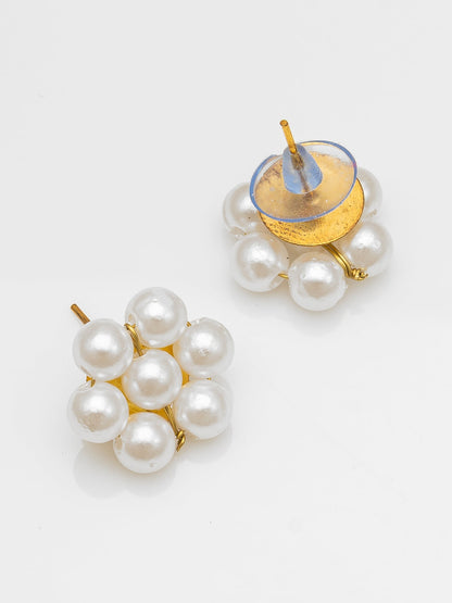 Aadita White & Gold Pearl Beaded Double Layer Necklace Set WNK4717