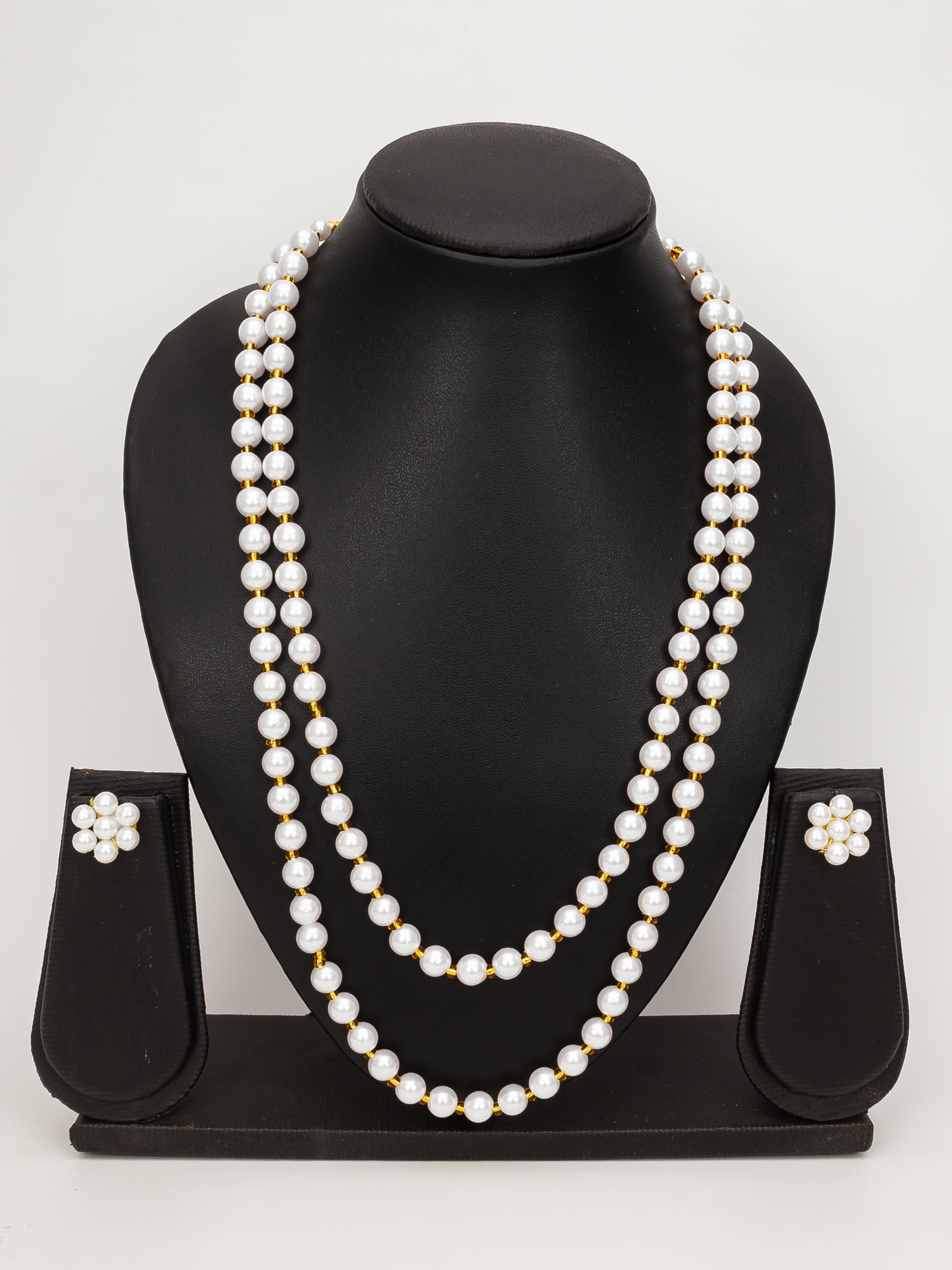 Aadita White & Gold Pearl Beaded Double Layer Necklace Set