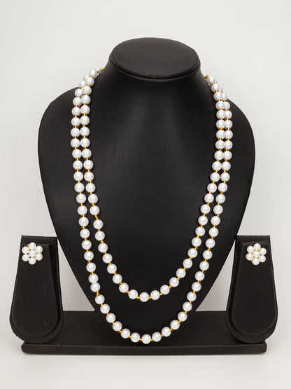 Aadita White & Gold Pearl Beaded Double Layer Necklace Set