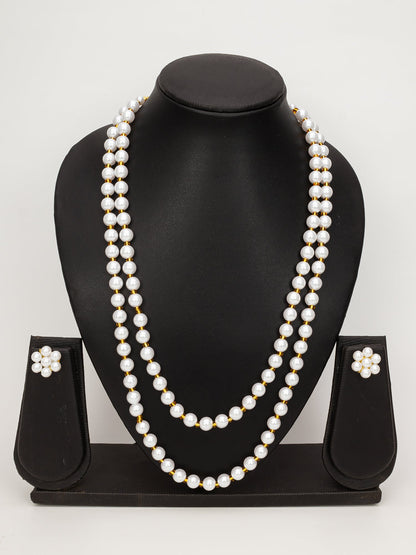 Aadita White & Gold Pearl Beaded Double Layer Necklace Set WNK4717