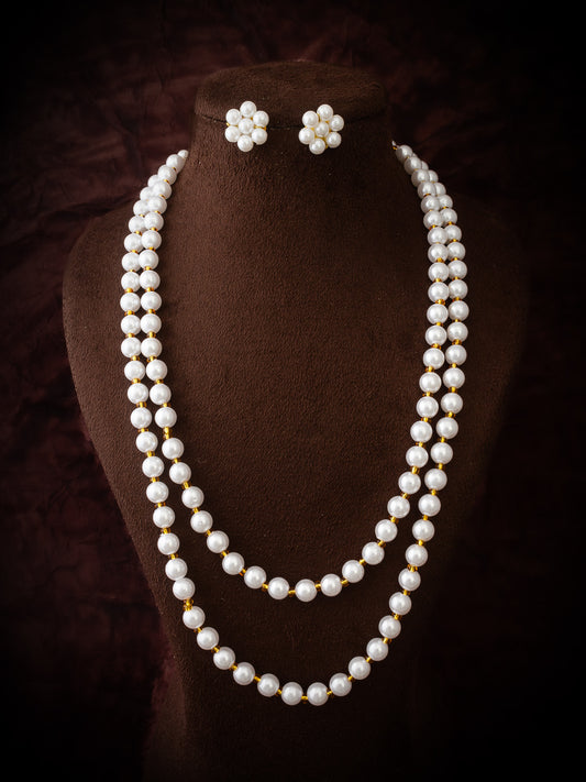 Aadita White & Gold Pearl Beaded Double Layer Necklace Set