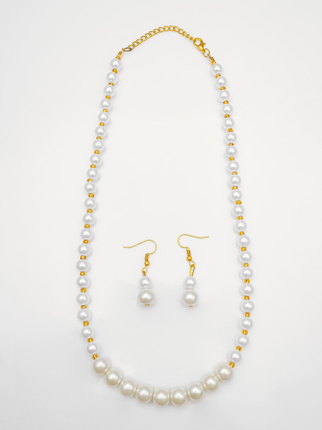 Aadita White Pearl Beaded Necklace Set with Drop Earrings for Women